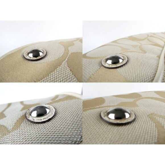 Coach Signature Light Khaki Chalk Canvas Leather Tote Shoulder Bag F19190 - Picture 15 of 16